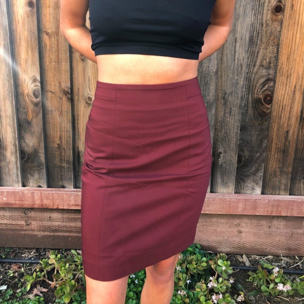 Maroon High Waisted Office Skirt